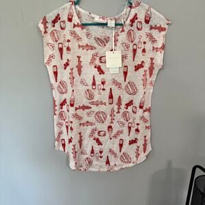 NWT Cynthia Rowley 100% Linen Italian Picnic Print Top Cap Sleeves Size Small